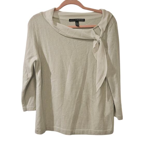 Vintage Linda Allard Ellen Tracy Cashmere Sweater Large Mint Green Silk Tie - Picture 1 of 7